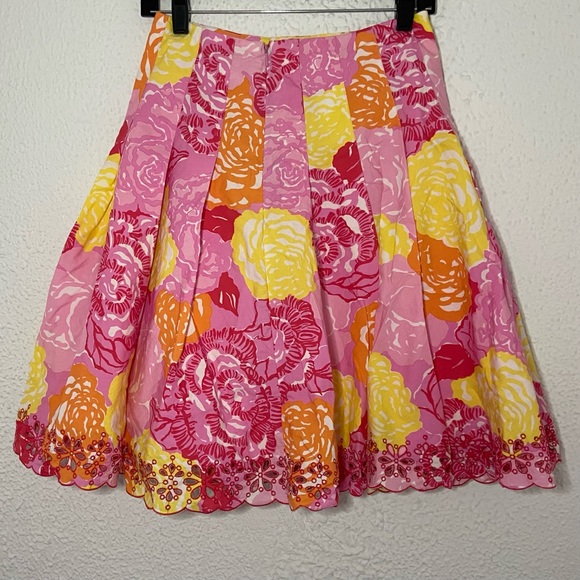 Lilly Pulitzer Ingrid winner’s circle pink floral eyelet hem lined skirt 0 - Picture 2 of 6
